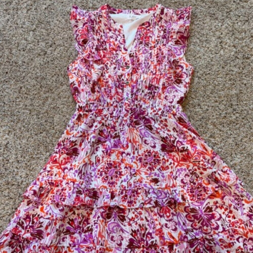THML Charlotte Sleeveless Floral Dress Tiered Skirt; Size XS